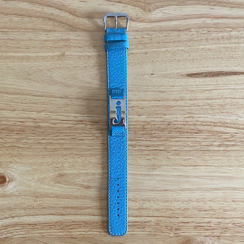 Fossil Leather wrap-style bracelet with custom initial “J” (Discontinued)